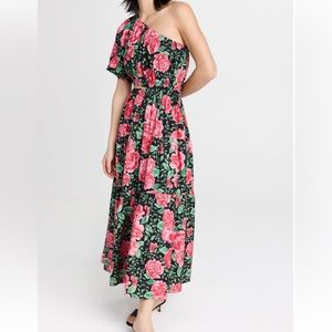 Moon River One-Shoulder Black Maxi Dress with Pink Floral Print